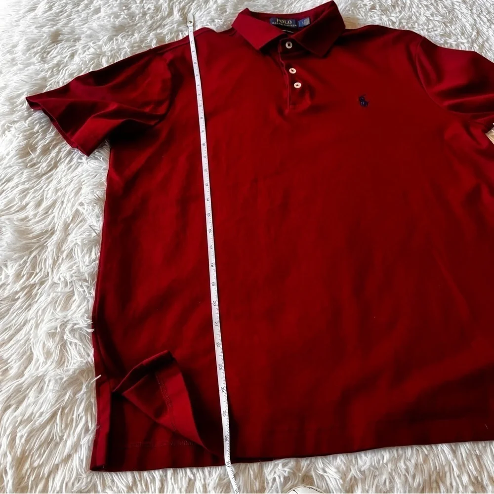 Ralph Lauren Dark Red Polo Shirt Pima Soft Touch White Buttons Blue Logo Mens L